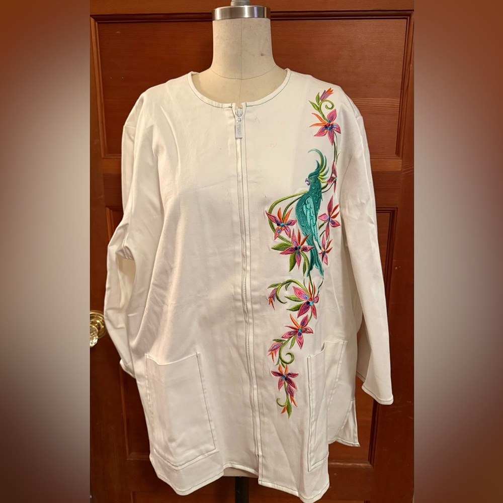 Bob Mackie White Blouse with Colorful Embroidery